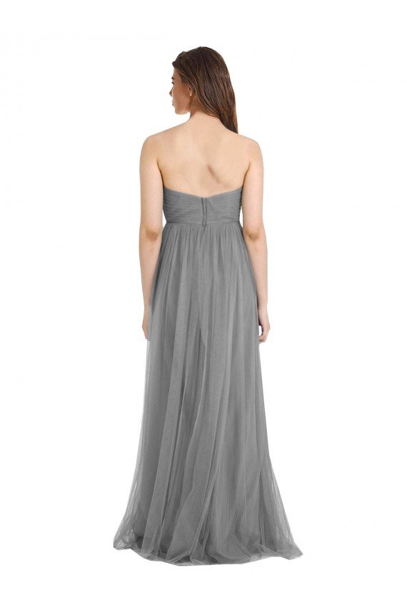 Pizarra gris línea A Cuello de Corazón Tul Largo Vestidos de dama de honor Descuento