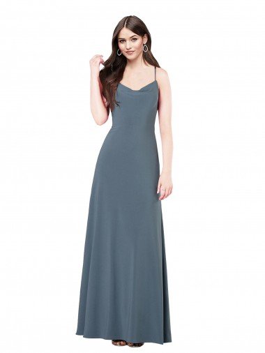 Pizarra gris línea A Cuello en V Spandex Largo Vestidos de dama de honor / Vestidos de fiesta Descuento