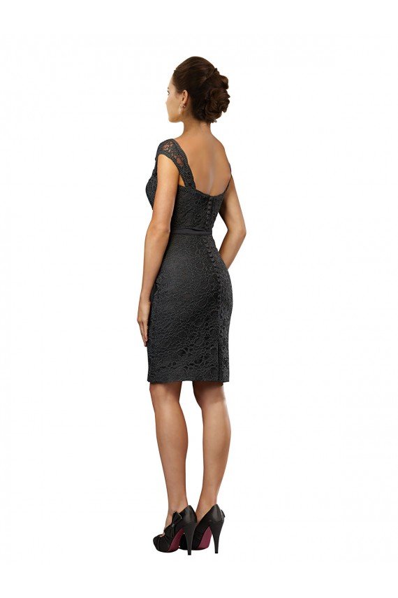 Pizarra gris línea A Hombros Descubiertos Gasa Encaje Corto Vestidos de dama de honor / Vestidos de cóctel Descuento
