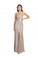 Plata Cubierta Cuello en V Cuello Alto Lentejuela Lentejuelas brillantes Largo Formales Vestidos de dama de honor / Vestidos de fiesta Descuento