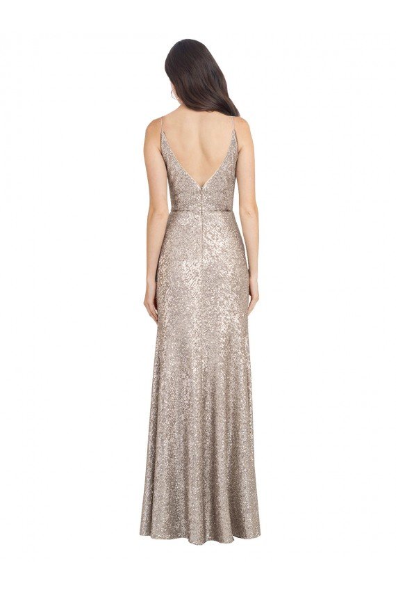 Plata Cubierta Cuello en V Cuello Alto Lentejuela Lentejuelas brillantes Largo Formales Vestidos de dama de honor / Vestidos de fiesta Descuento