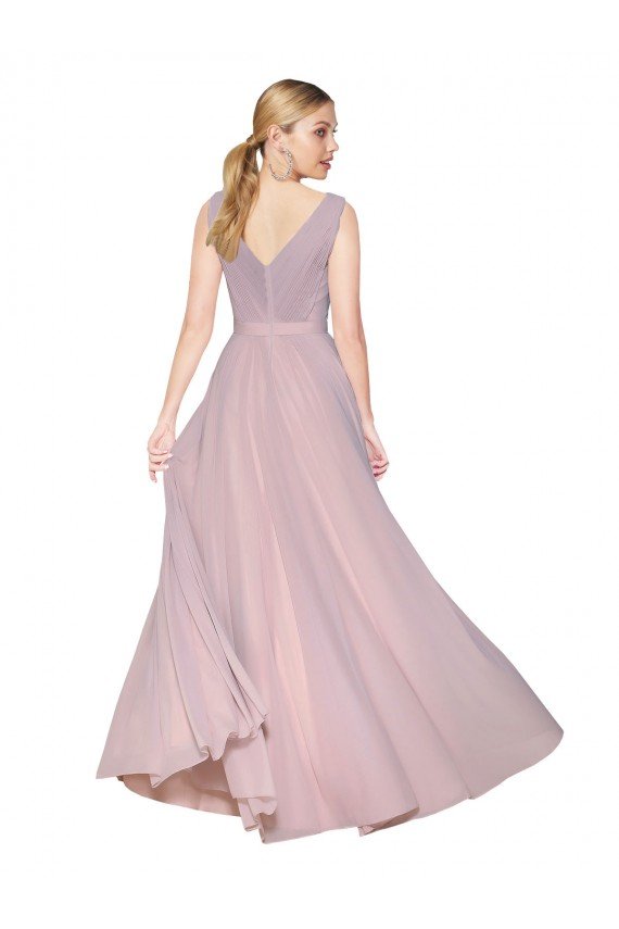 Primavera línea A Cuello en V Cuello Alto Gasa Largo Formales Vestidos de dama de honor / Vestidos de fiesta Descuento