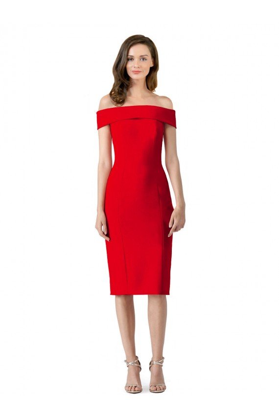 Rojo Cubierta Hombros Descubiertos Cóctel Crepé Elástico Corto Formales Vestidos de dama de honor / Vestidos de fiesta / Vestidos de cóctel Descuento