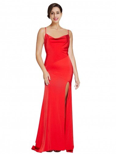 Rojo Cubierta Sin tirantes Satén elástico Largo Formales Vestidos de dama de honor / Vestidos de fiesta Descuento