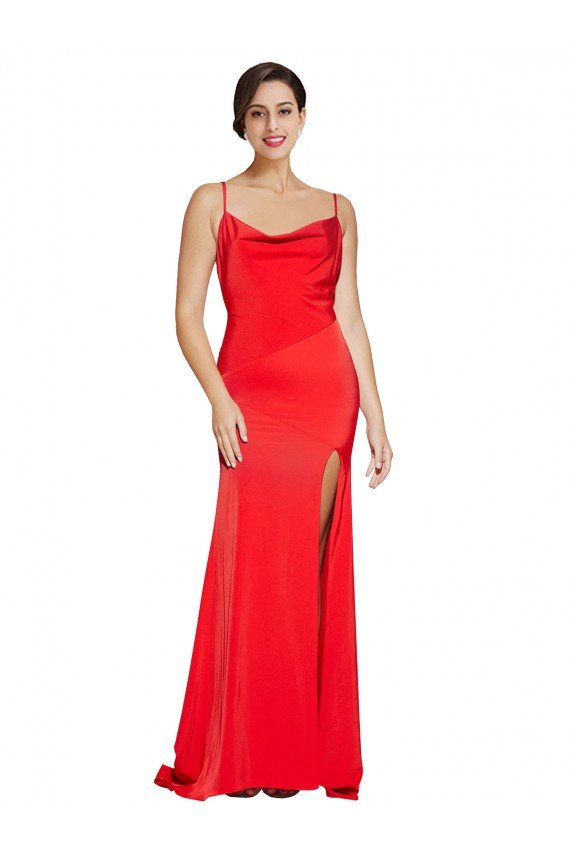 Rojo Cubierta Sin tirantes Satén elástico Largo Formales Vestidos de dama de honor / Vestidos de fiesta Descuento