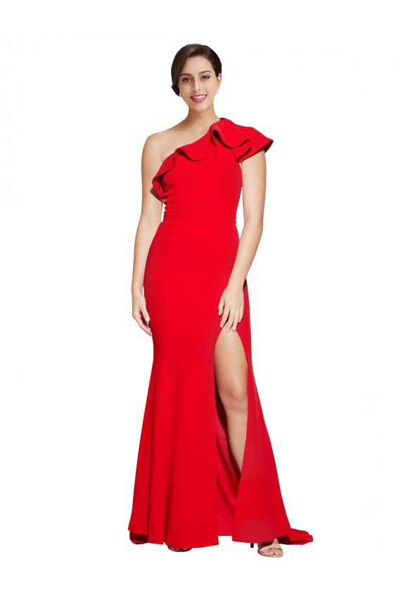 Rojo Cubierta Un Hombre Barrer tren Crepé Elástico Largo Vestidos de dama de honor / Vestidos de fiesta Descuento