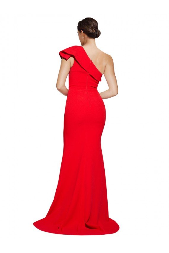 Rojo Cubierta Un Hombre Barrer tren Crepé Elástico Largo Vestidos de dama de honor / Vestidos de fiesta Descuento