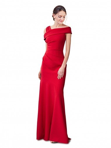 Rojo Sirena Crepé Elástico Largo Formales Vestidos de dama de honor / Vestidos de fiesta Descuento
