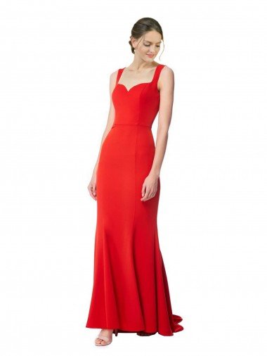Rojo Sirena Cuello Alto Crepé Elástico Largo Formales Vestidos de dama de honor / Vestidos de fiesta Descuento