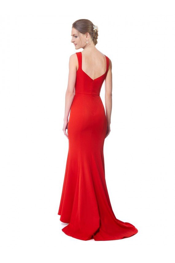 Rojo Sirena Cuello Alto Crepé Elástico Largo Formales Vestidos de dama de honor / Vestidos de fiesta Descuento