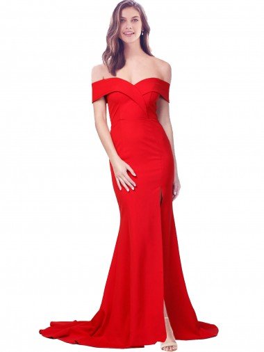 Rojo Sirena Cuello de Corazón Crepé Elástico Largo Formales Vestidos de dama de honor / Vestidos de fiesta Descuento