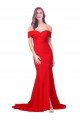 Rojo Sirena Cuello de Corazón Crepé Elástico Largo Formales Vestidos de dama de honor / Vestidos de fiesta Descuento