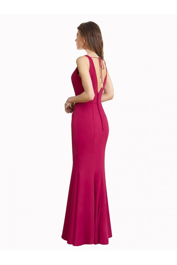 Rojo Sirena Cuello en V Cuello Alto Gasa Largo Vestidos de dama de honor / Vestidos de fiesta Descuento