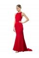 Rojo Sirena Halter Cuello Alto Crepé Elástico Largo Formales Vestidos de dama de honor / Vestidos de fiesta Descuento