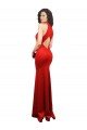 Rojo Sirena Halter Satén elástico Largo Formales Vestidos de dama de honor / Vestidos de fiesta Descuento
