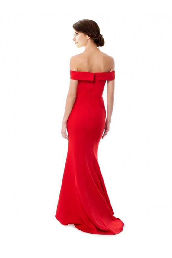 Rojo Sirena Hombros Descubiertos Crepé Elástico Largo Formales Vestidos de dama de honor / Vestidos de fiesta Descuento