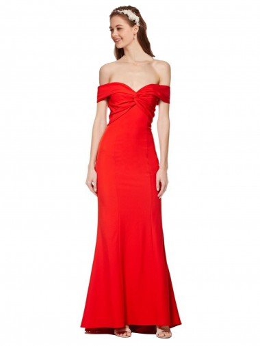 Rojo Sirena Hombros Descubiertos Crepé Elástico Largo Formales Vestidos de dama de honor / Vestidos de fiesta Descuento