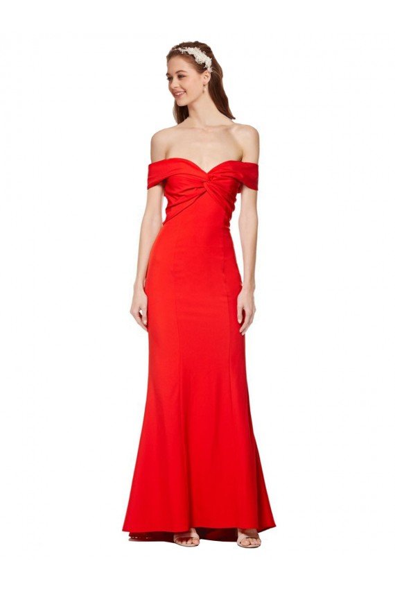 Rojo Sirena Hombros Descubiertos Crepé Elástico Largo Formales Vestidos de dama de honor / Vestidos de fiesta Descuento