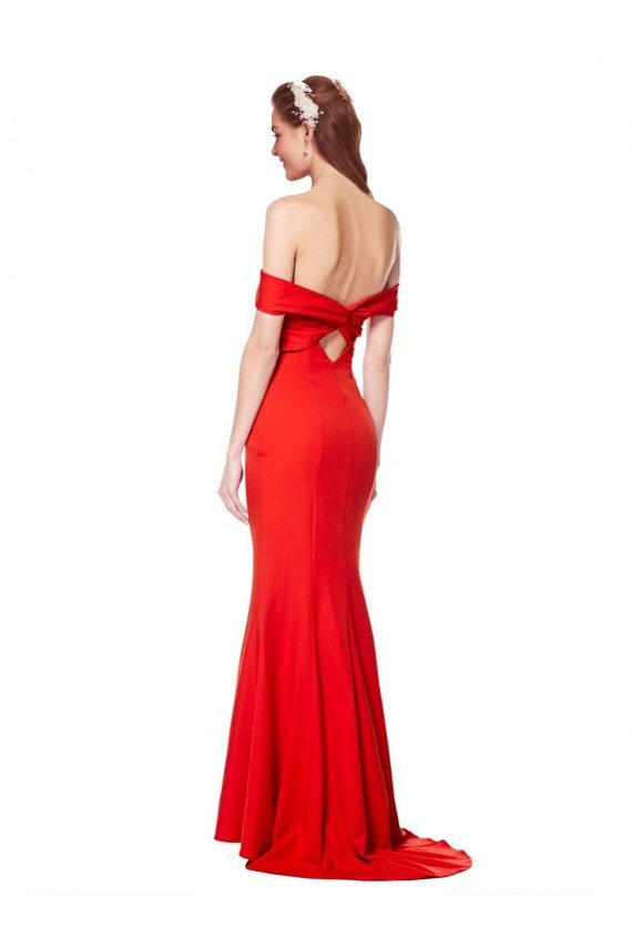 Rojo Sirena Hombros Descubiertos Crepé Elástico Largo Formales Vestidos de dama de honor / Vestidos de fiesta Descuento