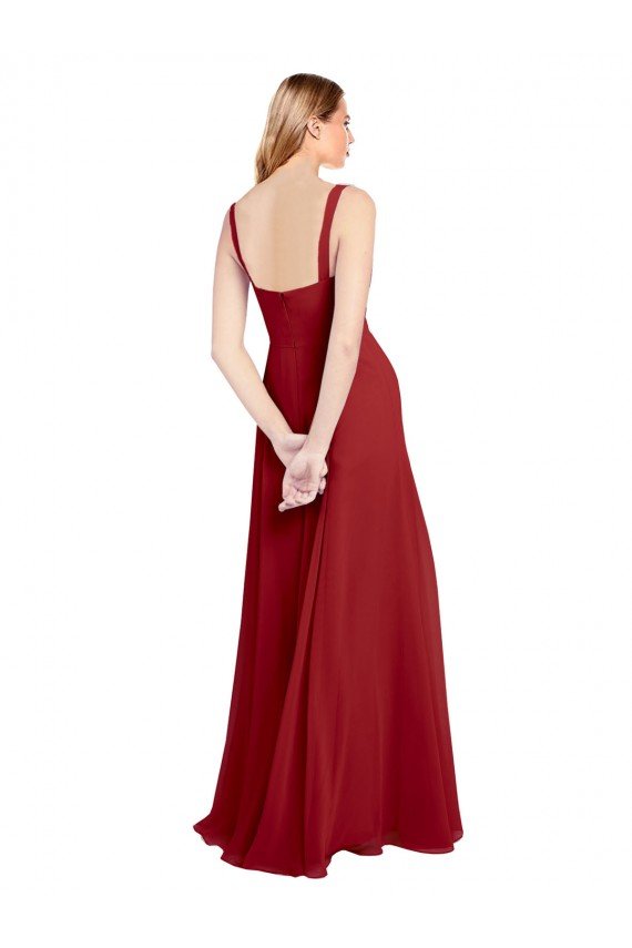 Rojo línea A Cuello de Corazón Gasa Largo Vestidos de dama de honor Descuento