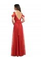 Rojo línea A Cuello de Corazón Tul Largo Vestidos de dama de honor Descuento