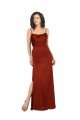 Rojo línea A Tirantes espagueti Cuadrado Satén sedoso Largo Formales Vestidos de dama de honor / Vestidos de fiesta Descuento