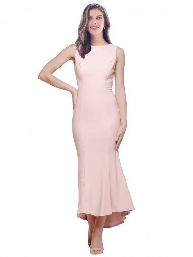 Rosa Cubierta Cuello Alto Midi Crepé Elástico Corto Asimétrico Formales Vestidos de dama de honor / Vestidos de fiesta / Vestidos de cóctel Descuento