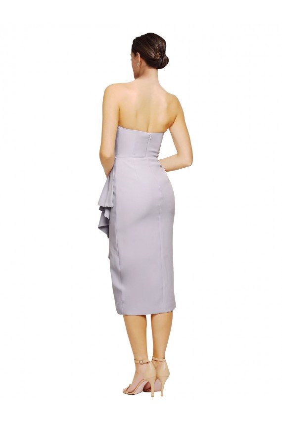 Lila ártica Cubierta Sin tirantes Midi Crepé Elástico Corto Asimétrico Formales Vestidos de dama de honor / Vestidos de fiesta / Vestidos de cóctel Descuento