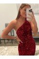 Rosa Cubierta Un Hombre Barrer tren Lentejuelas Terciopelo Largo Vestidos de fiesta Descuento