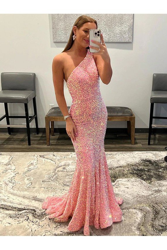 Rosa Cubierta Un Hombre Barrer tren Lentejuelas Terciopelo Largo Vestidos de fiesta Descuento
