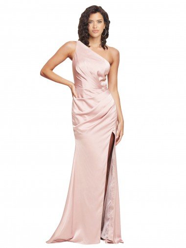 Rosa Cubierta Un Hombre Satén sedoso Largo Formales Vestidos de dama de honor / Vestidos de fiesta Descuento