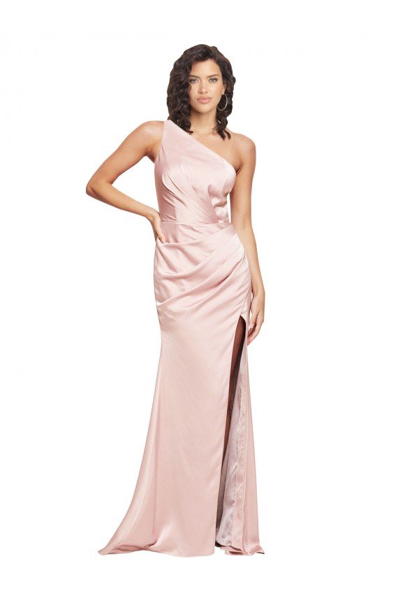 Rosa Cubierta Un Hombre Satén sedoso Largo Formales Vestidos de dama de honor / Vestidos de fiesta Descuento