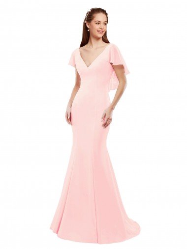 Rosa Sirena Cuello en V Gasa Largo Vestidos de dama de honor Descuento