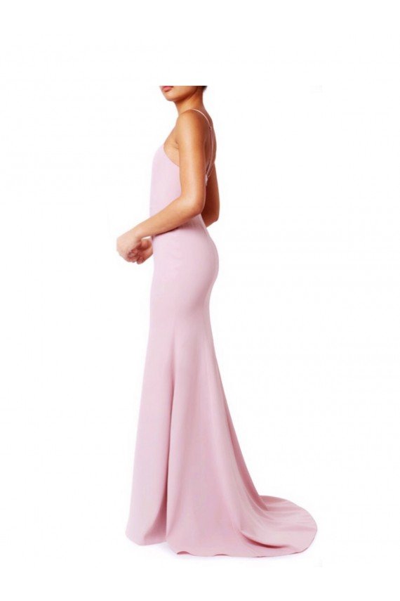 Rosa Sirena Tirantes espagueti Cuadrado Crepé Elástico Largo Vestidos de dama de honor / Vestidos de fiesta Descuento