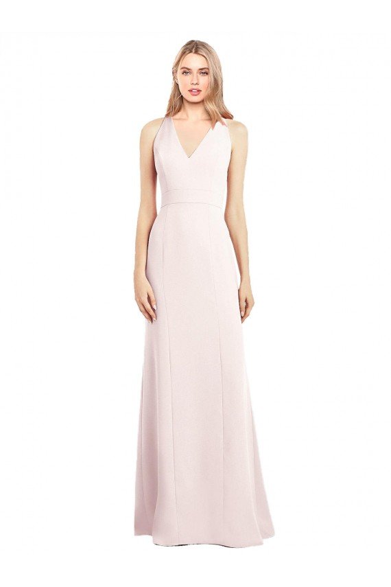 Rosa Trompeta Cuello en V Crepé Elástico Largo Vestidos de dama de honor / Vestidos de fiesta Descuento