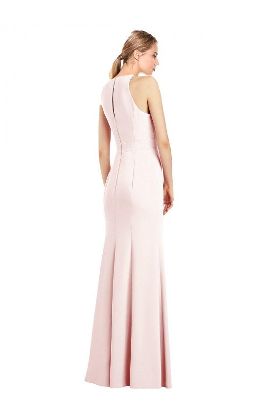 Rosa Trompeta Cuello en V Crepé Elástico Largo Vestidos de dama de honor / Vestidos de fiesta Descuento
