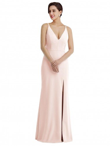 Rosa Trompeta Cuello en V Crepé Elástico Largo Formales Vestidos de dama de honor / Vestidos de fiesta Descuento