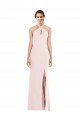 Rosa Trompeta Halter Crepé Elástico Largo Formales Vestidos de dama de honor / Vestidos de fiesta Descuento