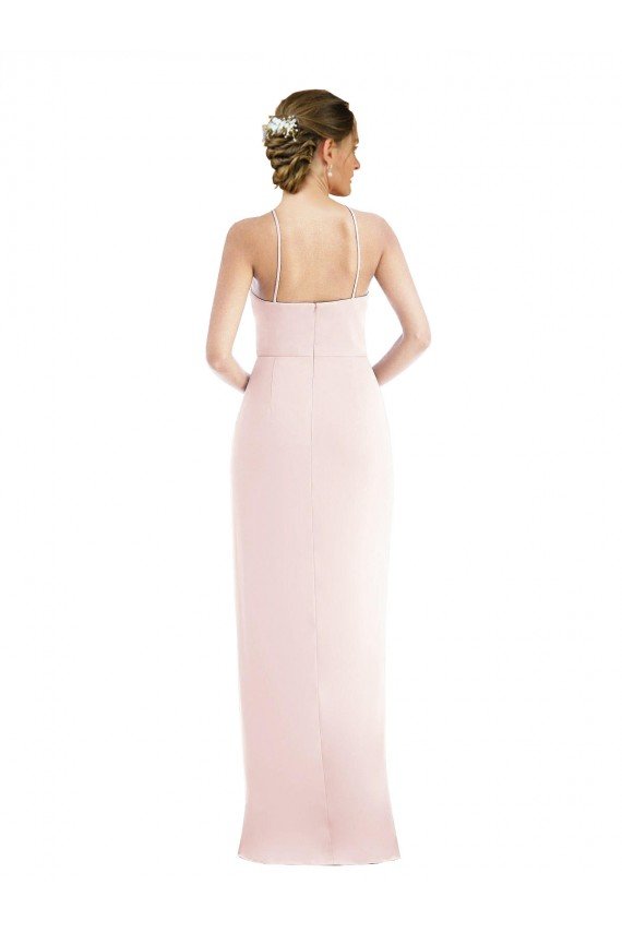 Rosa Trompeta Halter Crepé Elástico Largo Vestidos de dama de honor / Vestidos de fiesta Descuento