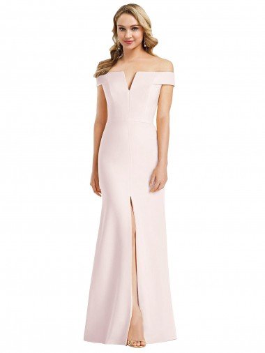 Rosa Trompeta Hombros Descubiertos Cuello en V Crepé Elástico Largo Formales Vestidos de dama de honor / Vestidos de fiesta Descuento