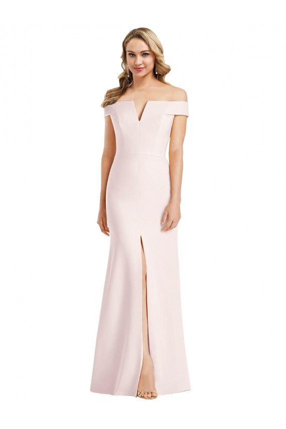 Rosa Trompeta Hombros Descubiertos Cuello en V Crepé Elástico Largo Formales Vestidos de dama de honor / Vestidos de fiesta Descuento