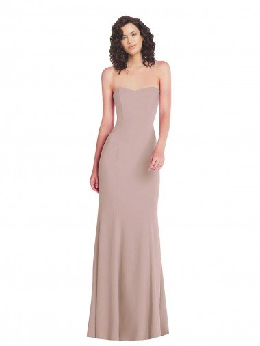 Rosa empolvado Sirena Cuello de Corazón Sin tirantes Crepé Elástico Largo Formales Vestidos de dama de honor / Vestidos de fiesta Descuento