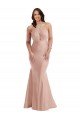 Rosa empolvado Sirena Halter Satén sedoso Largo Formales Vestidos de dama de honor / Vestidos de fiesta Descuento