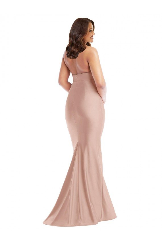 Rosa empolvado Sirena Halter Satén sedoso Largo Formales Vestidos de dama de honor / Vestidos de fiesta Descuento