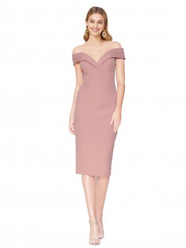 Rosa empolvado Sirena Hombros Descubiertos Crepé Elástico Corto Formales Vestidos de dama de honor / Vestidos de fiesta / Vestidos de cóctel Descuento