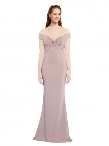 Rosa empolvado Sirena Hombros Descubiertos Cuello en V Crepé Elástico Largo Formales Vestidos de dama de honor / Vestidos de fiesta Descuento