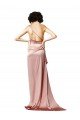 Rosa empolvado línea A Un Hombre Satén sedoso Largo Formales Vestidos de dama de honor / Vestidos de fiesta Descuento