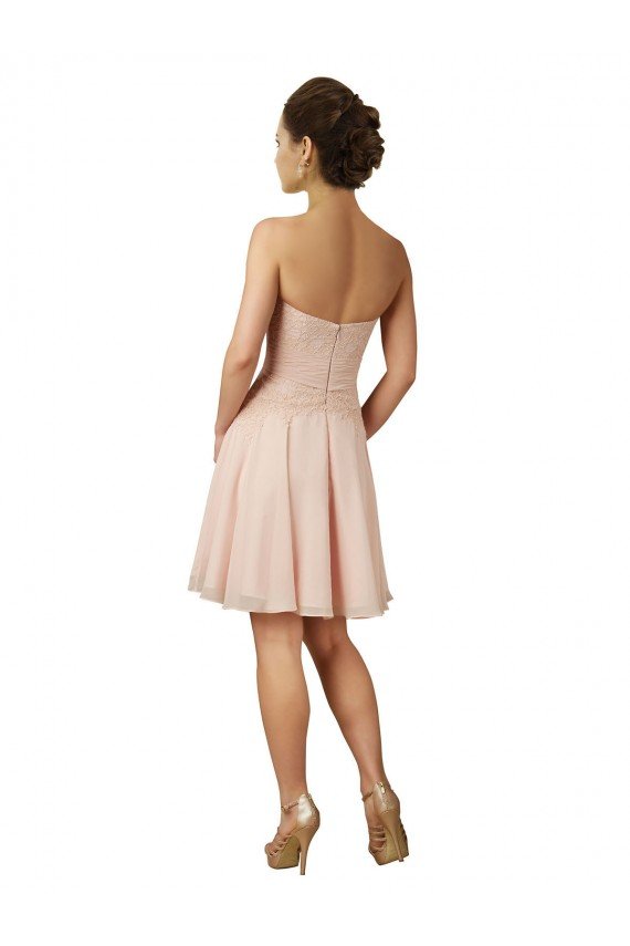 Rosa línea A Cuello de Corazón Gasa Encaje Corto Vestidos de dama de honor / Vestidos de cóctel Descuento