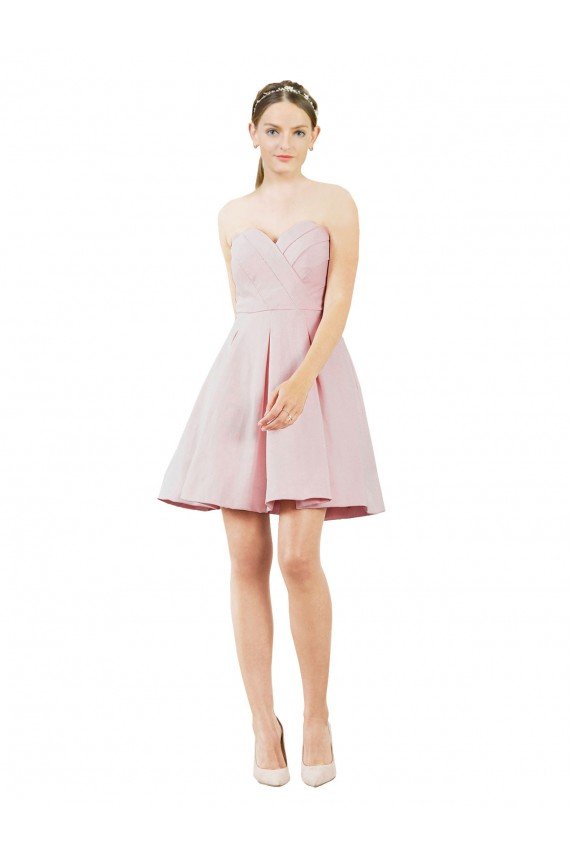 Rosa línea A Cuello de Corazón Satén Corto Vestidos de dama de honor / Vestidos de cóctel Descuento