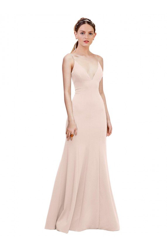 Rosa línea A Cuello en V Crepé Elástico Largo Formales Vestidos de dama de honor / Vestidos de fiesta Descuento